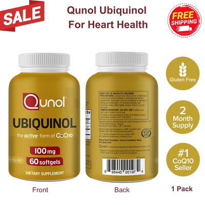 Qunol Ubiquinol CoQ10 100mg Softgels, Antioxidant for Heart & Energy,60 Capsules