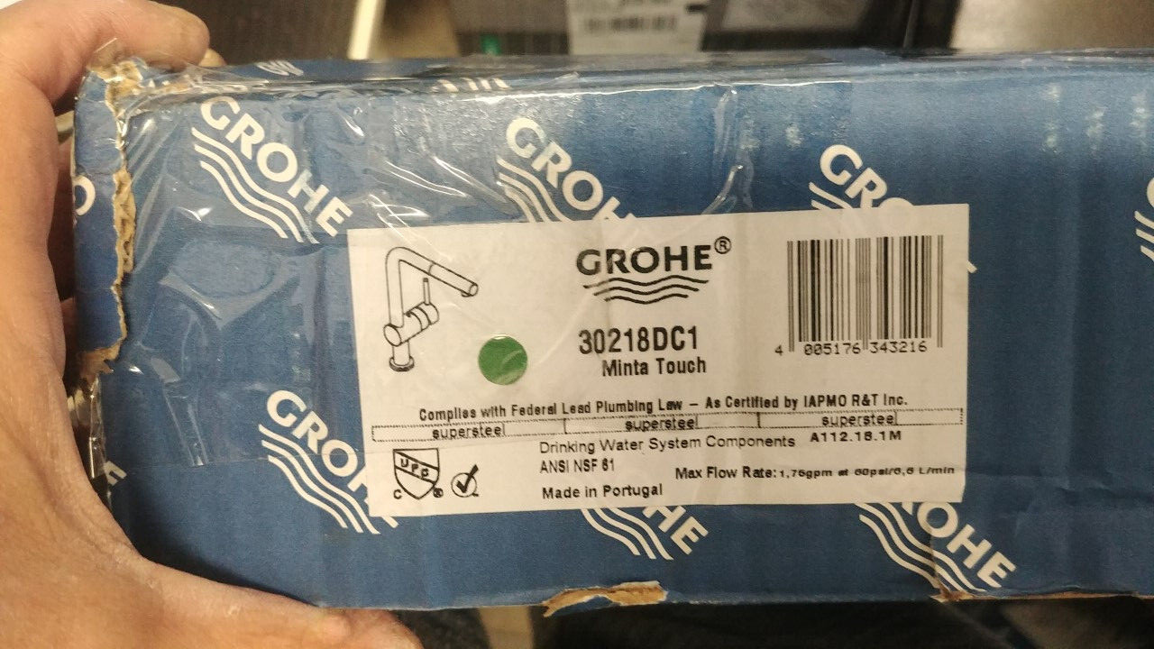 ​GROHE 30218DC1 Minta Touch Pull-Out Sprayer Kitchen Faucet, SuperSteel Infinity