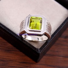 Natural Lemon Quartz Gemstone with 925 Sterling Silver Ring for Men's 9389