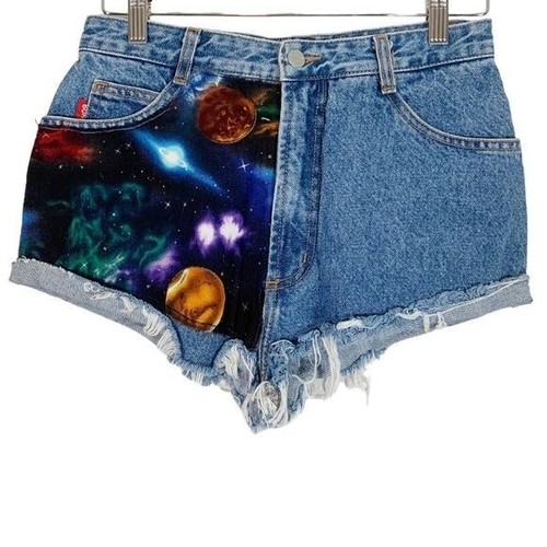 Vintage Bongo Galaxy High Waist Cut Off Denim Jean Shorts Womens Size XS/S Y2K - Picture 1 of 9