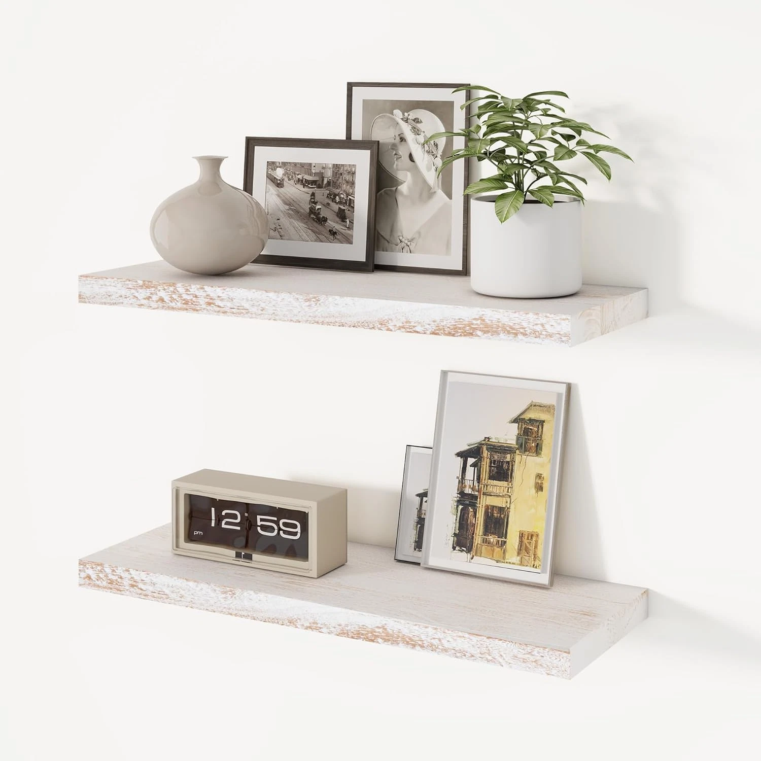 Wall-Mounted Floating Shelves - Solid Elm Wood for Home Decor & Storage