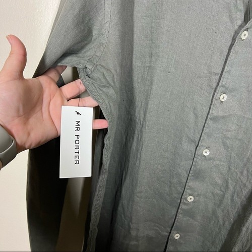 Altea Mens 100% Linen Long Sleeve Button Down Shirt Gray Green Size 2XL NWT - Picture 5 of 10