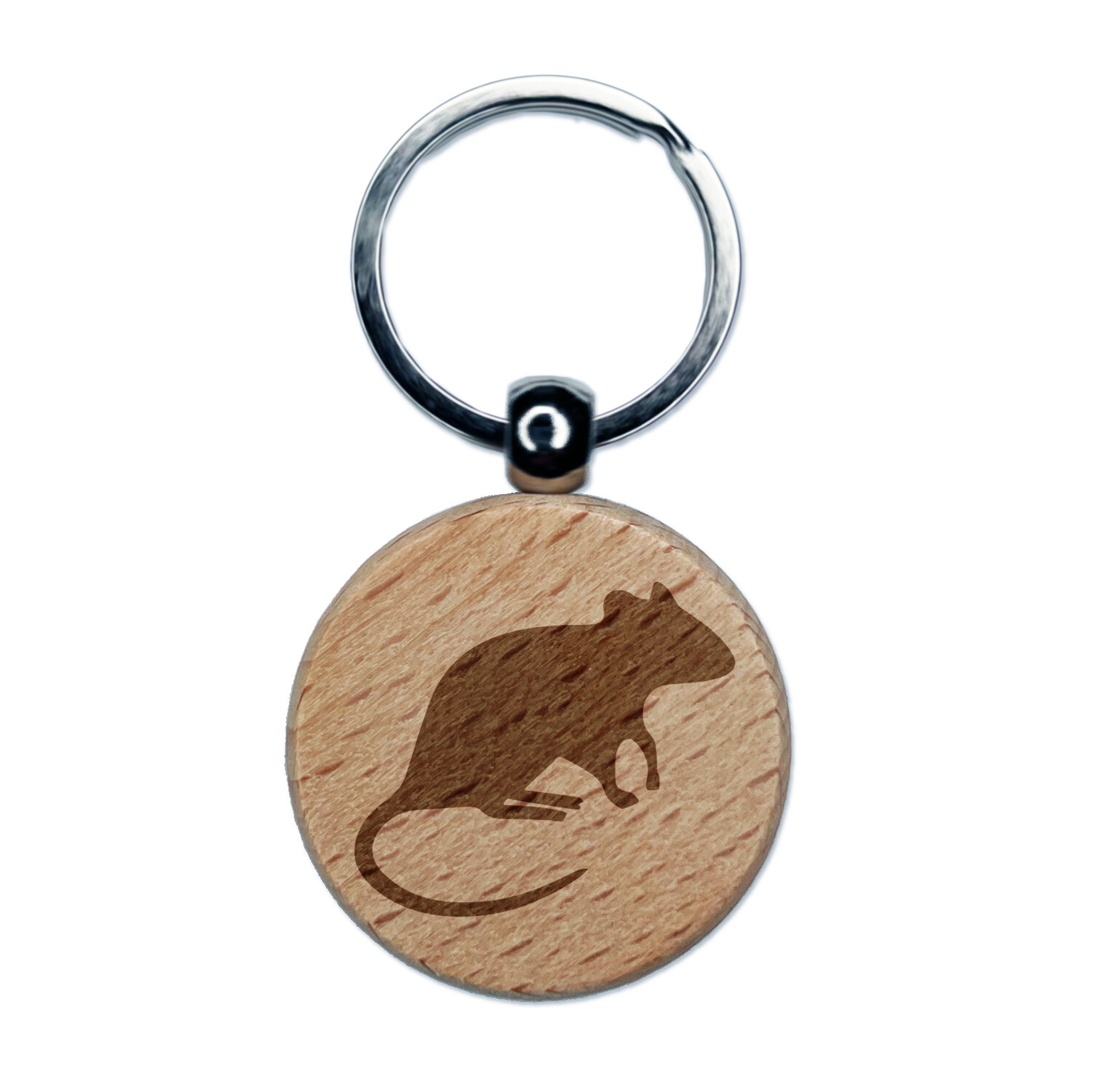 Rat Solid Engraved Wood Round Keychain Tag Charm