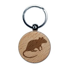 Rat Solid Engraved Wood Round Keychain Tag Charm