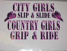 DARK PINK CAMO City girls slip slide Country grip ride Decal Sticker Cow Girl