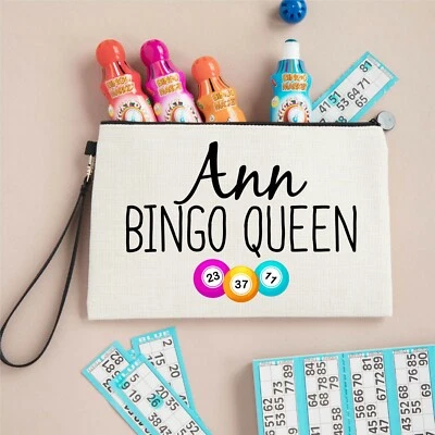DRIFTING DUCKS Personalised Linen Pouch, Bingo Queen Name Christmas Gift Her Mum Mam Mom Nan