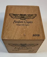 2012 Asylum  54x5 Empty Wooden Cigar Box 5.5x4.5x4.75” Everyone Seeks Asylum!