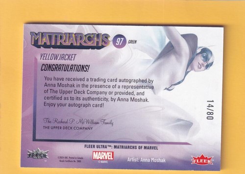 2024 Ultra Marvel Matriarchs Green Autographs Anna Moshak (Yellowjacket) 14/80 - Picture 2 of 2