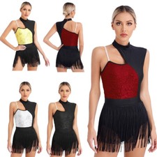 CHICTRY AU Women's Shiny Sequins Tassel Latin Jazz Dance Leotard Bodysuit Dance