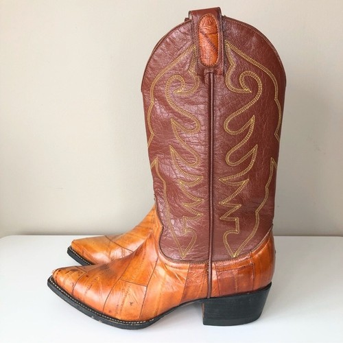 Vintage Sergey Cabrini Exotic EEL Cognac Brown Leather Western Cowboy Boots