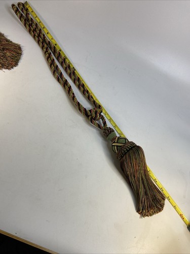 2 Large Luxury Curtain Tiebacks Braided Cord Tassel Fringe Multi Color Heavy30in - Picture 9 of 12