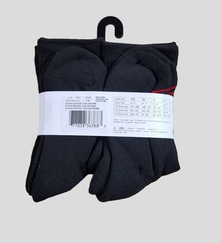 NIKE JORDAN Boys Socks Crew Jumpman Basketball 6 Pair Shoe Size 3Y-5Y Black - Picture 4 of 4