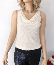 Beaded crochet lace top vintage Ivory fitted sleeveless draped neckline, bridal