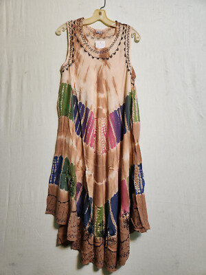 Women Clothing Tie Dye Sundress Summer Beach Sun Dress Beige Green Free  Size | eBay