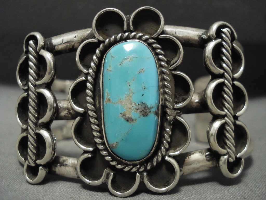 HUGE AND HVY VINTAGE NAVAJO #8 TURQUOISE SILVER WAVE BRACELET | eBay