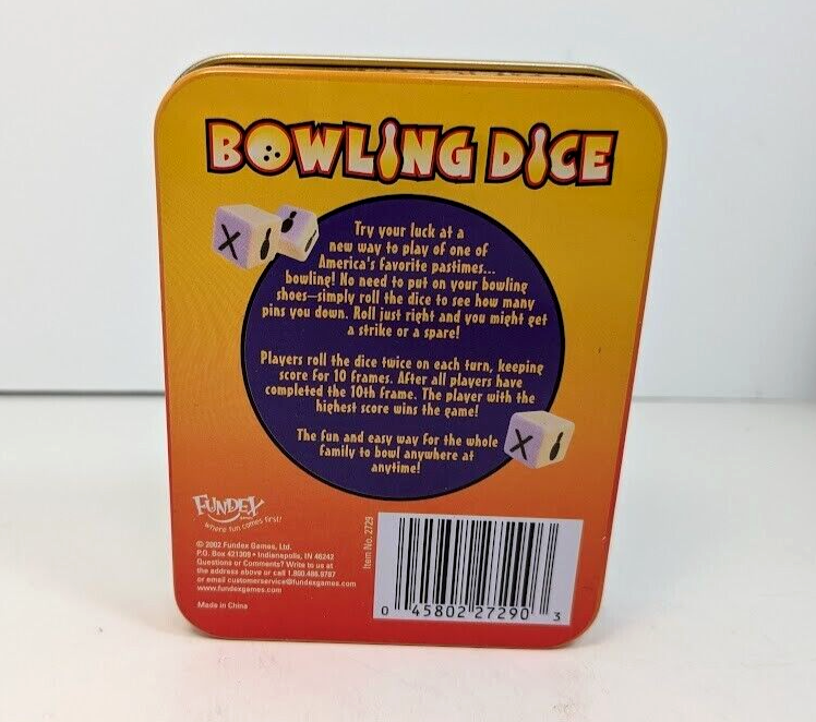 Bowling Dice Game Fundex 2002 Tin 2729 Travel Pocket Family | eBay