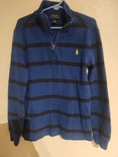 Polo Ralph Lauren Kids Sweater Size 7 Blue Black Striped 1/4 Zip Mock Neck