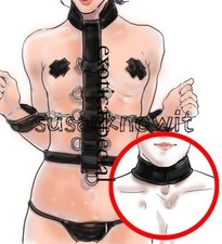Female Nylon Neck Collar to Handcuffs Wrist Body harness Back Cuffs Binding