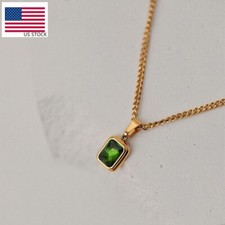 Woman 18K Gold Plated Stainless Steel Simulated Green CZ Chain Necklace
