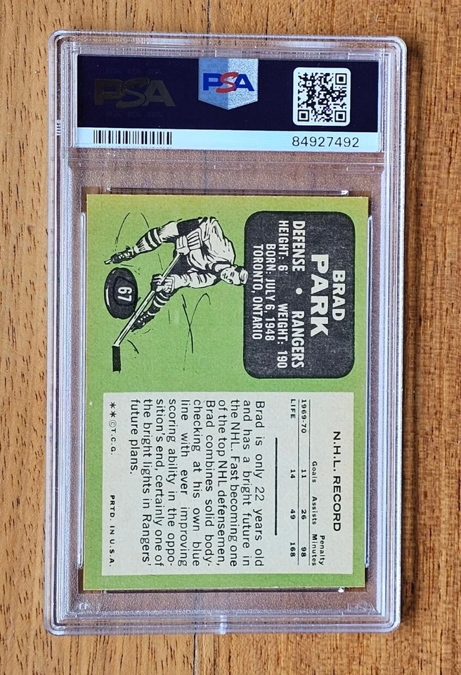 1970-71 Topps #67 Brad Park PSA 6 EX-MT 纽约游骑兵队夏普。 Centered Beauty — 第 2/2 张图片