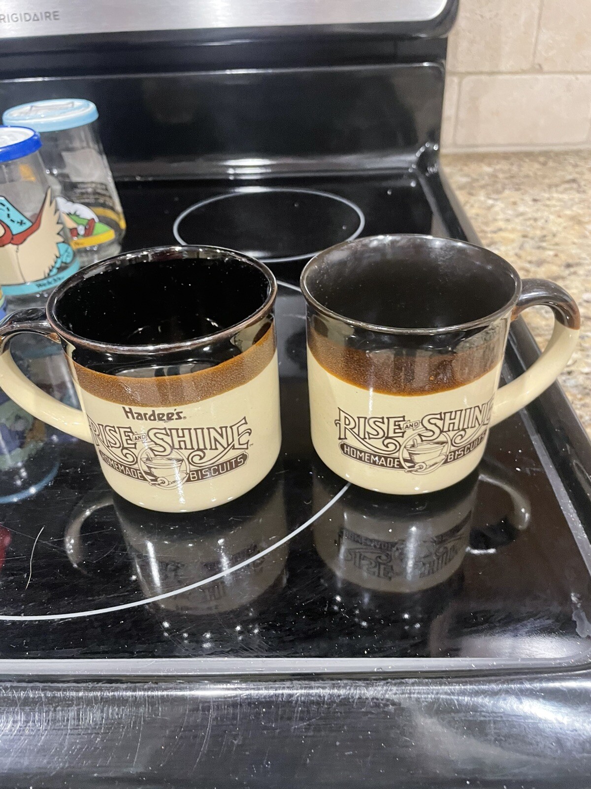 1989 Hardee's Rise and Shine Homemade Biscuits (2 Vintage) Coffee Cups Mugs