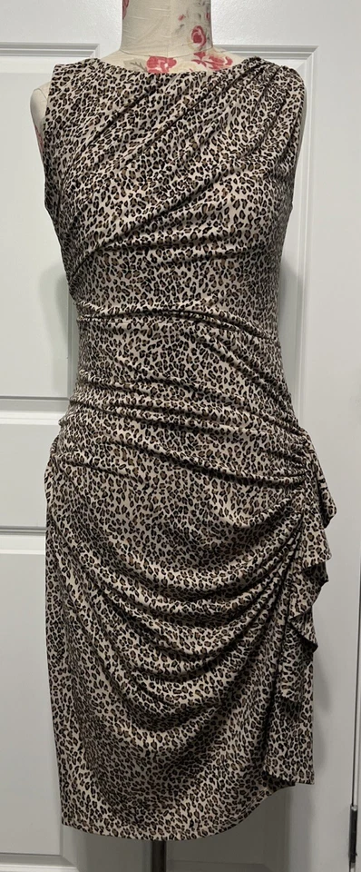 BETSEY JOHNSON Size 4 Leopard Dress Ruched Comfy Cheetah Womens