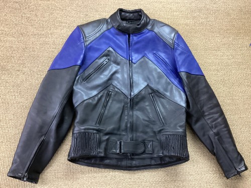 Mens 42 Medium J&S Leathers Blue & Black Leather Biker Motorcycle Jacket VGC - Picture 2 of 12