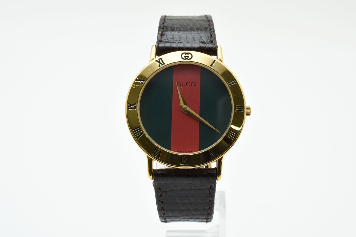 Vintage [N MINT] Gucci 3000.2.M Watch Qz Men's Gold Sherry Line