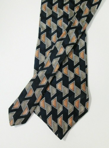 Men's ALBERT NIPON Black and Metal Tone Tie Geometric Pattern Shiny ...