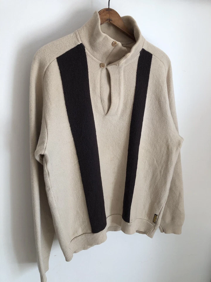 Suéter Pullover XL De Colección Años 90 Armani Jeans Doble Raya Lana Cuello Lazo Foto 2 de 4