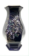 Schöne Vase aus Porzellan Blau Und Gold Mit Dekor Blumen - 33 CM