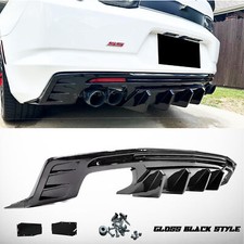 For Chevy Camaro 16-24 Rear Bumper Diffuser Lip Dual Quad Exhaust Glossy Black For Chevy Camaro 16-24 Rear Bumper Diffuser Lip Dual Quad Exhaust Glossy Black