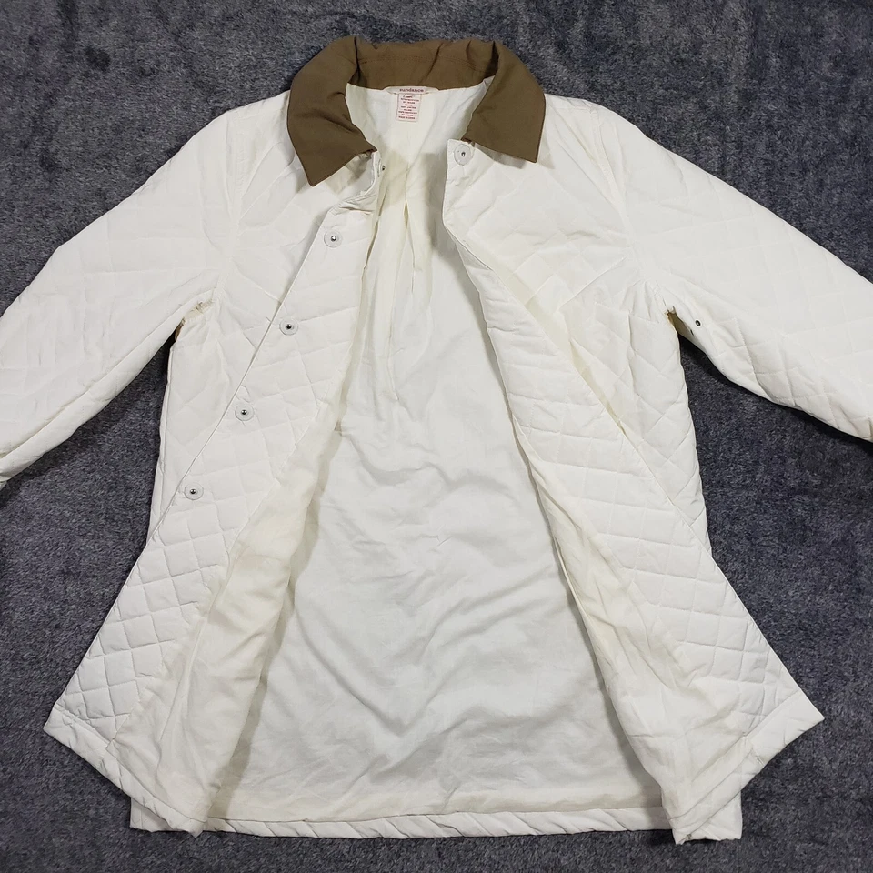 Chaqueta Sundance Mujer L Marfil Blanco Acolchada Utilidad Granero Tareas Snap Abrigo Largo Foto 3 de 4