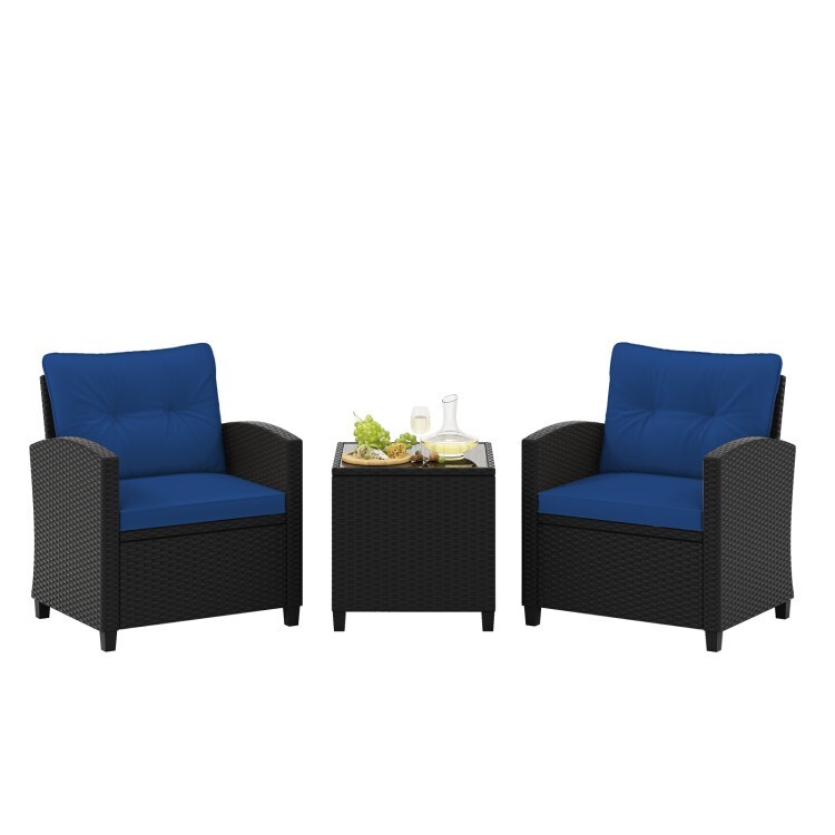 3 Pieces Patio Outdoor Rattan Chairs Bistro Set Furniture W/ Coffee