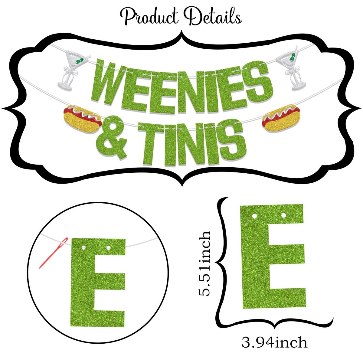 3-Pack Martini & Hot Dog Party Banner Garlands – 'Weenies & Tinis' Bachelorette Birthday Decor - View #11