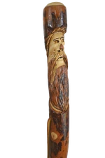 Walking Stick, Mountain Man Carving, Hardwood Hiking Staff, Strong, Made in USA
