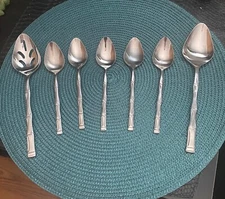 EXOTIC BAMBOO SUNSHINE PRODUCTS STAINLESS KOREA ~ 2 SERVING SPOONS & 5 TEASPOONS