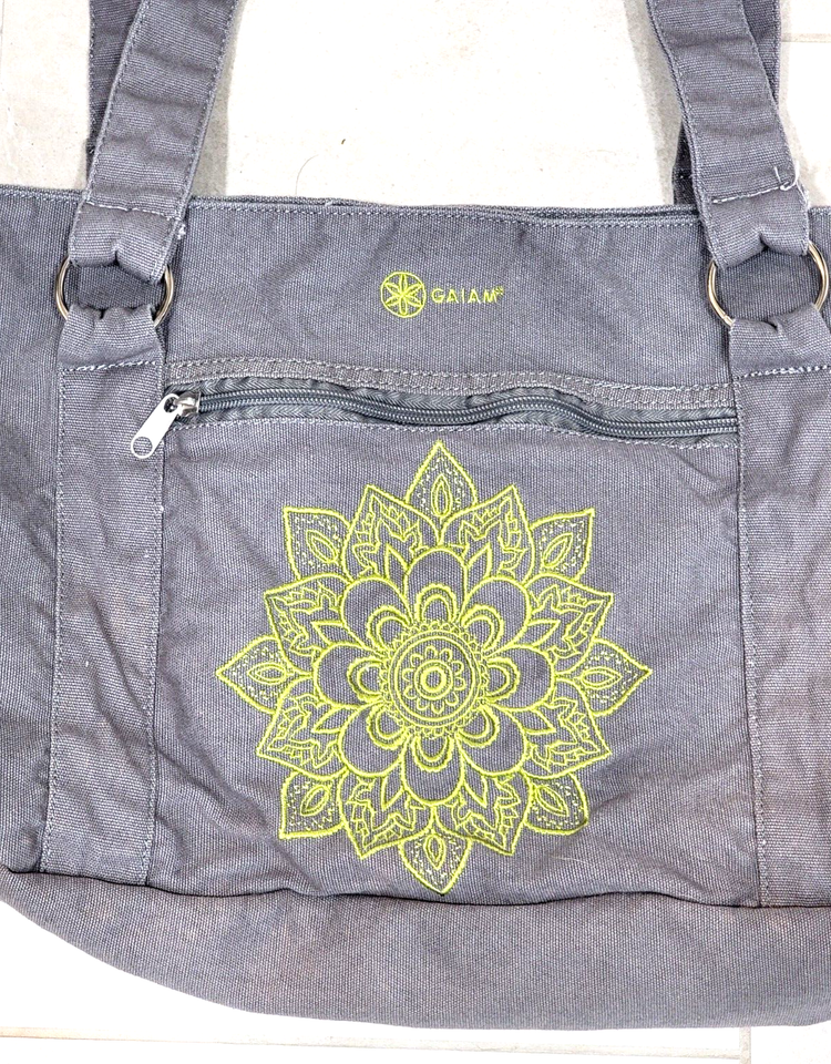 GAIAM Yoga Mat and Bag Grey Gray with Lime Green Mandala 68" x 24" Mat