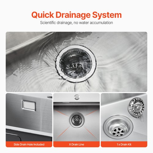 VEVOR 68cm Kitchen Sink Top Mount Single Bowl Drop-In Basin Stainless Steel Bar - Picture 5 of 12