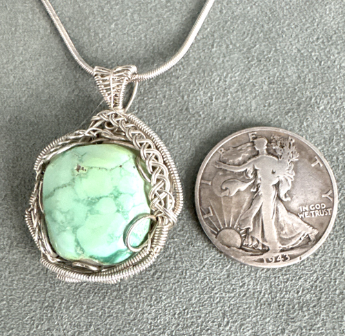 Unusual Variscite Pendant Hand Wrapped Sterling Silver Wire 24" Necklace - Picture 2 of 12