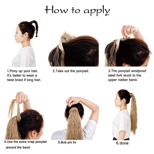 18-24" Thick Wavy Curly Straight Wrap Bandage Ponytail Extension Synthetic Hair - Picture 4 of 26