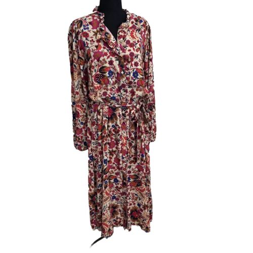 St. John’s Bay Dress Women's 3X Long Sleeve Ruffle Pink Floral Maxi Retails $90
