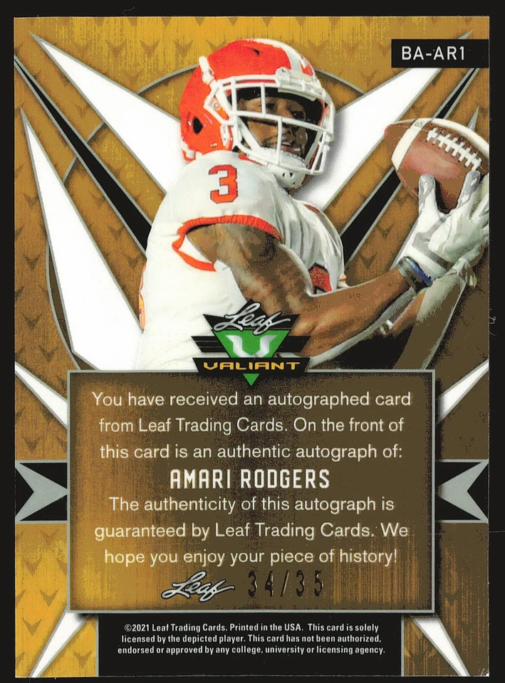 2021 Leaf Valiant #BA-AR1 Amari Rogers Navy Blue #/35 AU,SN - Image 2 of 2