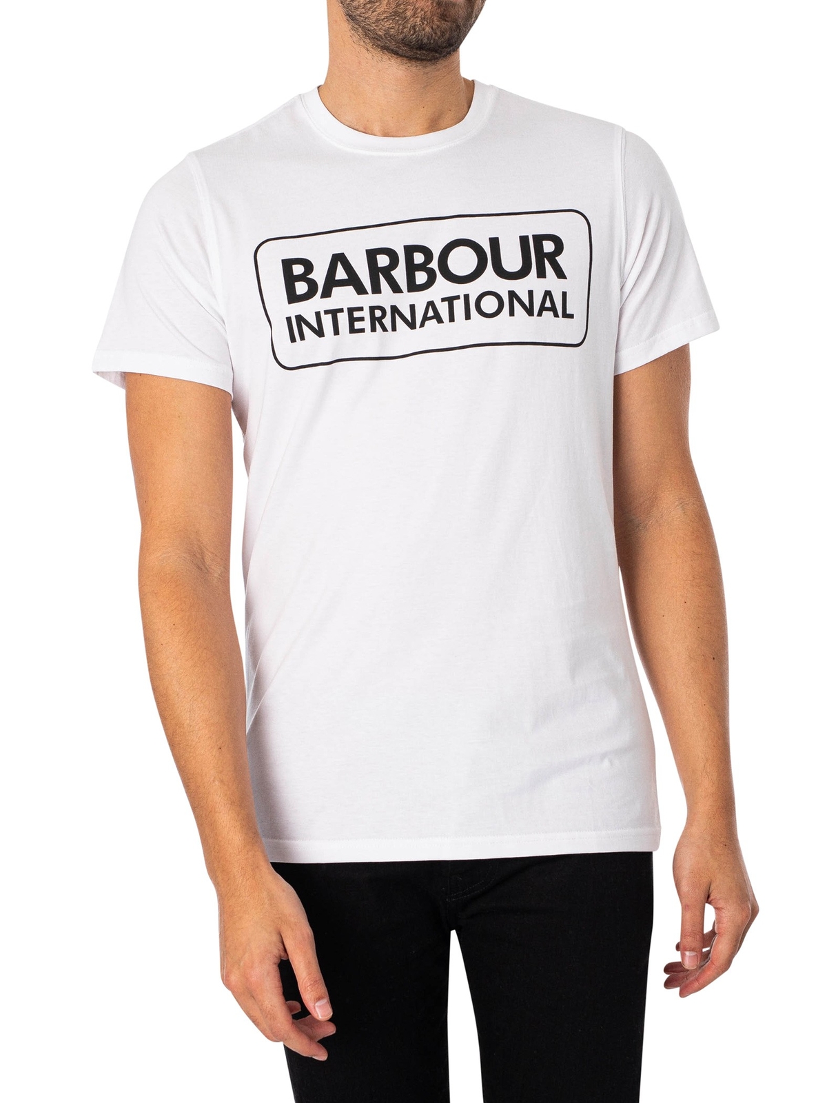 Мужская футболка Barbour International Essential с крупным логотипом белая 3990₽