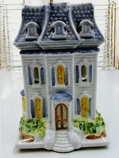 Adorable Ceramic House Tea Light/Candle Holder 2 Piece Made In Brazil EUC