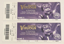 Boleto de temporada de los Leones Vikings NFL talón HHH Metrodome Calvin Johnson TD 12/10/2008