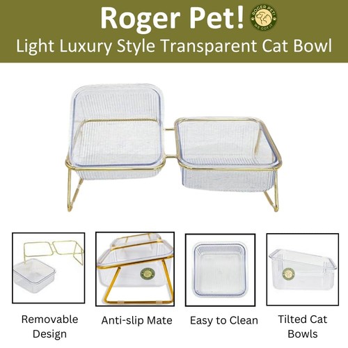 Elevated Cat & Dog Bowls 15° Tilted Stand Stainless Steel Transparent Bowls - Picture 2 of 8