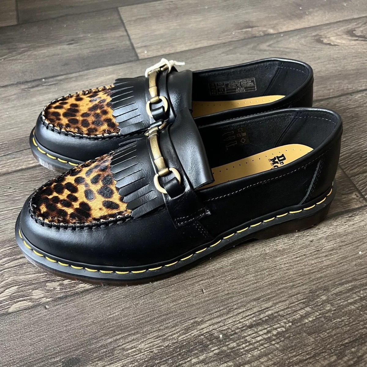 Dr. Martens Adrian Snaffle Leopard Hair Black Loafers Womens