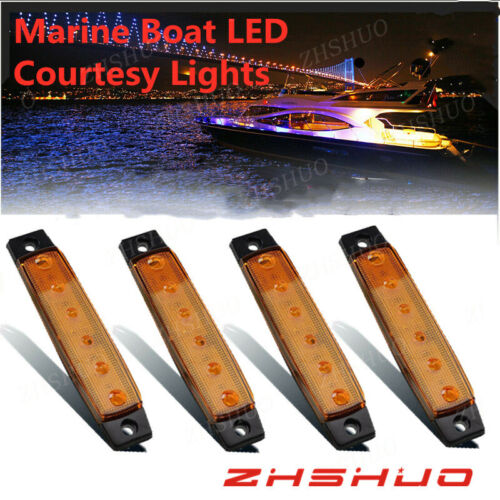 4Pcs Marine Boat 6 LED Lamp Cabin Deck Courtesy Light Stern Transom Lights Amber - Picture 1 of 7