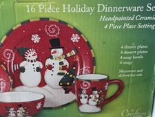 New! Crofton 16 Piece Handpainted Holiday Themed Dinnerware Set